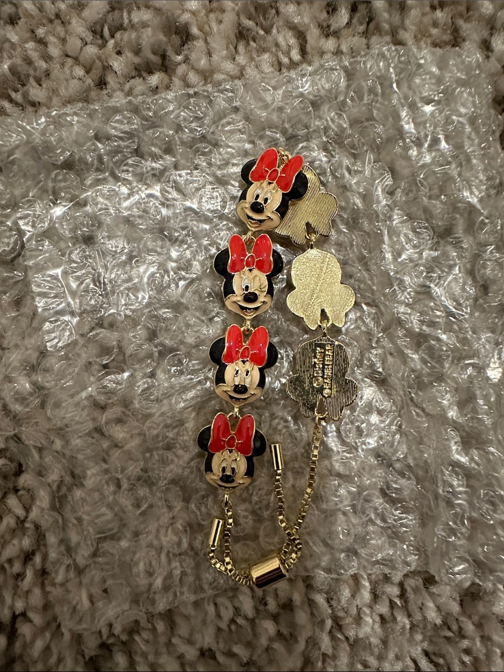 NWT BaubleBar Minnie Mouse Gold-Tone Adjustable Bracelet with Red Bows - Picture 12 of 12
